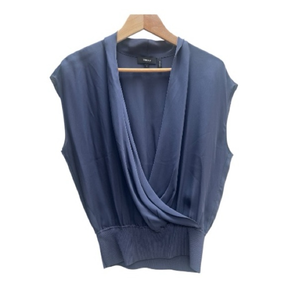 Theory Draped Top - 100% Silk - Blue - Large